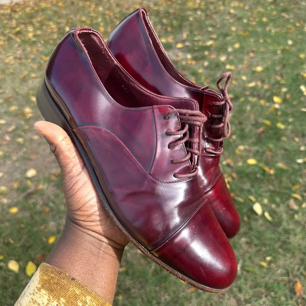 Mario‎ Bruni Men's Italian Leather Oxford Shoes Size 9.5W Burgundy
